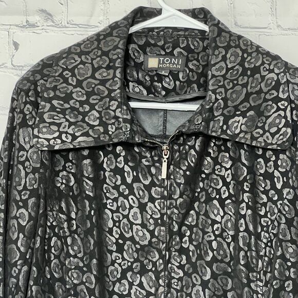 TONI MORGAN Women’s Black Cheetah Print Jacket Size Small Shoulder Pads Vintage - Picture 4 of 15